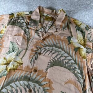 Vintage Y2K Tommy Bahama 100% Silk Button Up Shirt Beach Large Pink Orange
